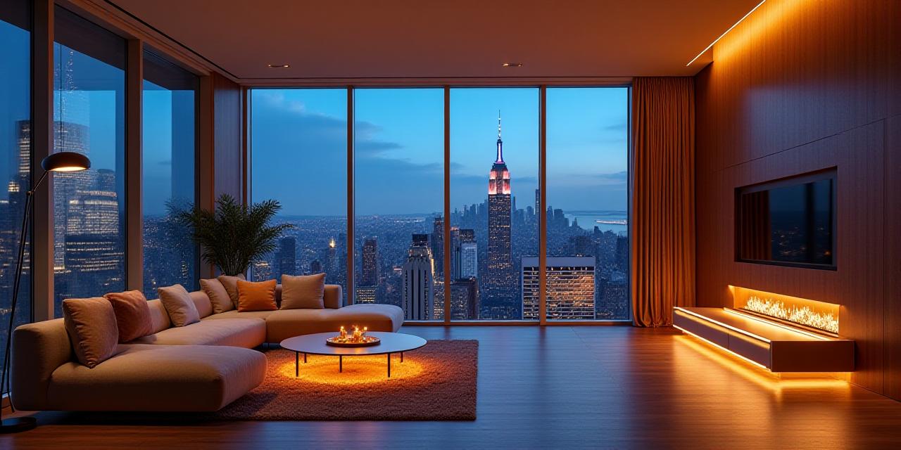 Modern luxury lounge with intelligent automated lighting scenes